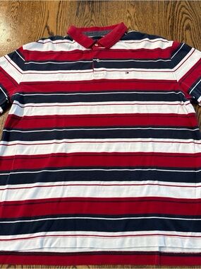 VTG Tommy Hilfiger Striped Polo Shirt Mens XXL Red White Navy Blue 90s Y2K